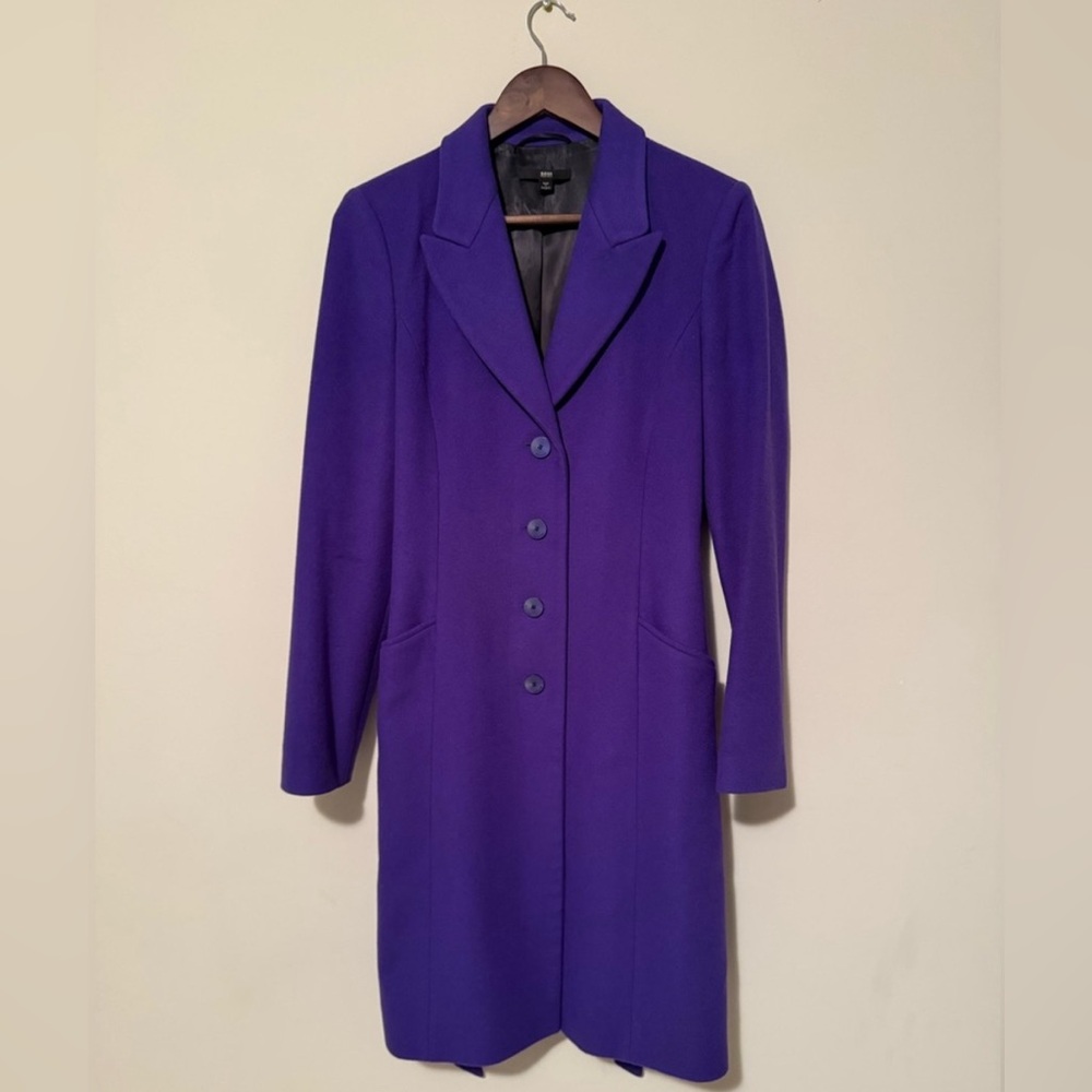 Hugo Boss Purple Belted Wool Blend Coat - Tailored Luxury Outerwear - Picture 3 of 6